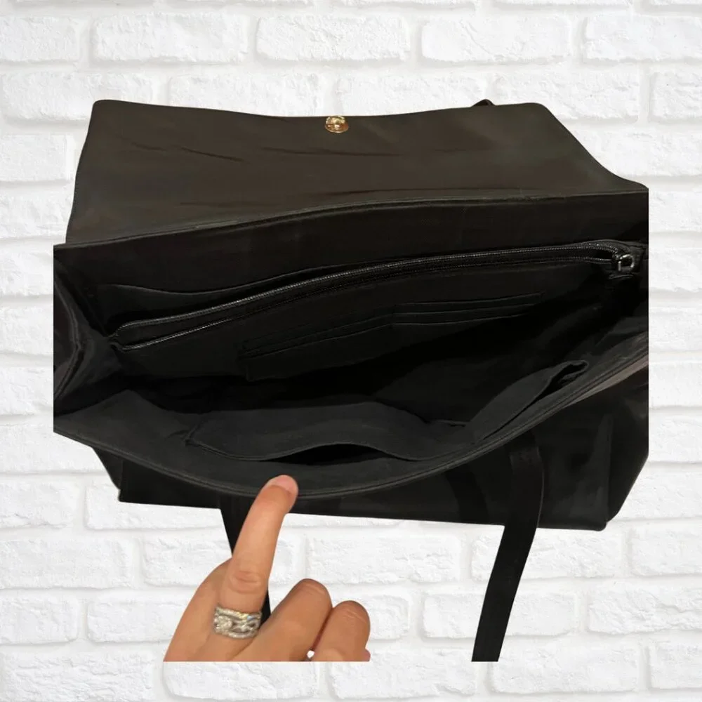 Nine West Black Laptop Tote Bag - Zippered Work Purse Travel-Friendly, 12x15x4